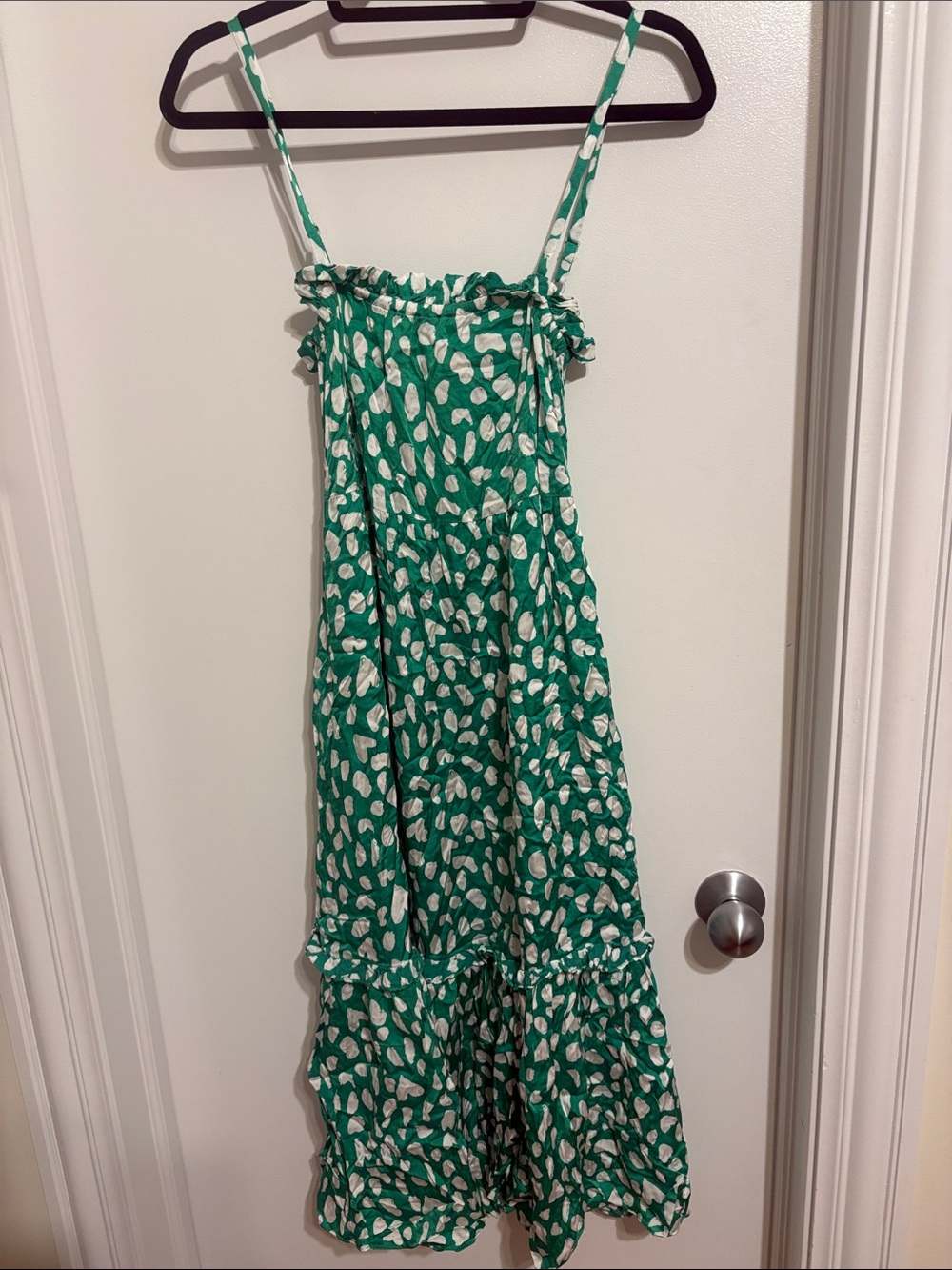 Green Printed Tiered Maxi Sundress with Spaghetti Straps